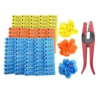 WMYCONGCONG Lot de 300 Étiquette d'oreille en plastique pour le bétail (1-100 numéros) Tag animal bleu jaune orange et applicateur de marque auriculaire pour chèvre mouton