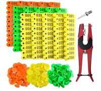 WMYCONGCONG Lot de 300 Plastique Bétail d'oreille Tag Animal Tags Bleu Jaune Orange Vert et 1 Pcs Oreille Tag Applicateur pour chèvre Mouton Pig