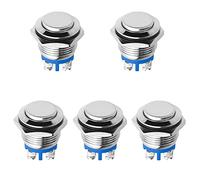 WMYCONGCONG Lot de 5 interrupteurs à bouton-poussoir 16 mm 1NO SPST DC/AC 36 V 2 A avec capuchon en métal étanche en acier inoxydable pour voiture, camion, camping-car, bateau
