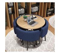 WMYYZYQ Table de salle à manger ronde moderne pour les affaires et les loisirs, bureau, réunion, réception avec chaises, matériau en coton et lin, idéal pour salle de conférence, café, balcon L, bleu