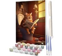 WMZPOY Peinture Numero Adulte,Peinture par Numero Adulte,Peinture Numero Enfant,DIY Peinture Acrylique pour Adultes débutants Facile sur Toile 40×50 cm (sans Cadre Journal de chat de salle de bain 2