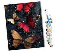 WMZPOY Peinture par Numéro Adulte Bricolage Tableau Peindre par Nombre pour Débutants Jouets à Peindre cadeaux Peints à la papillons dorés bordeaux et noirs Décor à la maison 40x50cm