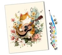 WMZPOY Peinture par Numéro Adulte Chat avec guitare parmi les fleurs 40x50cm Bricolage Tableau Peindre par Nombre pour Enfants Jouets à peindre, cadeaux peints à la mainHome Decor