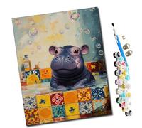 WMZPOY peinture par numero adulte Hippopotame dans un bain moussant Cadeau de Peinture à l'huile de Bricolage numérique aquarelle man pour Enfants Adultes Peindre par Nombre Kits 16 * 20 Pouces