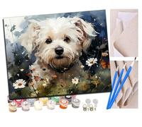 WMZPOY Peinture par Numero Adulte Un adorable chiot dans les buissons de fleurs DIY Peinture à l'huile Numéros Toile Paint by Numbers Peindre par Nombre Kits sans Cadre 40x50cm