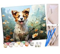WMZPOY Peinture par Numero Adulte Un chiot heureux dans une mer de fleurs DIY Peinture à l'huile Numéros Toile Paint by Numbers Peindre par Nombre Kits sans Cadre 40x50cm