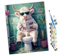 WMZPOY Peinture par Numéro Adulte Vache assise sur les toilettes lisant un journal 40x50cm Bricolage Tableau Peindre par Nombre pour Enfants Jouets à peindre, cadeaux peints à la mainHome Decor