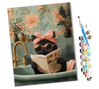 WMZPOY Peinture Par Numero pour Adulte und Enfant Chat noir assis dans la baignoire lisant un journal Débutants Kit de Bricolage Peinture à l'huile sur Toile avec Acrylique et Pinceaux 40 x 50cm