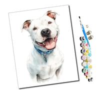 WMZPOY Peinture par numéros Kits Art pour adultes Bouledogue blanc heureux avec pinceaux et acrylique Pigment Diy numérique pour adultes sur toile Débutant- 16 * 20 pouces sans Cadre