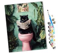 WMZPOY Peinture par numéros Kits Art pour adultes Chat noir assis sur les toilettes lisant un journal avec pinceaux et acrylique Pigment Diy numérique pour adultes sur toile Débutant- sans Cadre