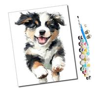 WMZPOY Peinture par numéros Kits Art pour adultes Petit chien heureux avec pinceaux et acrylique Pigment Diy numérique pour adultes sur toile Débutant- 16 * 20 pouces sans Cadre