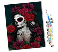 WMZPOY Peinture par Numéros pour Adulte Fille avec un crâne et une rose gothique peints sur son visage DIY Peinture Acrylique pour Adultes Enfants débutants Facile sur Toile 40×50 cm avec peintures