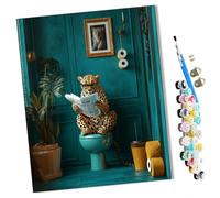 WMZPOY Peinture par Numéros pour Adulte Tigre assis sur les toilettes lisant un journal DIY Peinture Acrylique pour Adultes débutants Facile sur Toile 40×50 cm avec peintures et pinceaux-sans Cadre