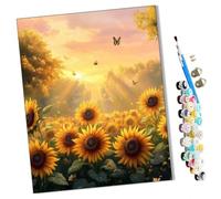 WMZPOY Peinture par Numéros pour Adulte Tournesols et papillons DIY Peinture Acrylique pour Adultes débutants Facile sur Toile 40×50 cm avec peintures et pinceaux-sans Cadre