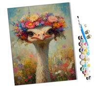 WMZPOY Peinture par Numéros pour Adulte Une autruche portant une couronne de fleurs colorées DIY Peinture Acrylique pour Adultes Enfants débutants Facile sur Toile 40×50 cm avec peintures