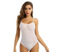 WNBHHDZT Justaucorps Coupe Haute Pour Femmes, Lingerie En Maille Transparente, Body Dos Nu Transparent,Blanc,L