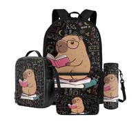 Wnbucioht Ensemble sac à dos d'école 4 en 1 pour enfants, garçons et filles, sac à déjeuner, trousse à crayons, bouteille et manchon d'eau, Apprendre le kapybara, Sac à dos enfant