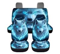 Wnbucioht Lot de 4 housses de siège de voiture avant et arrière avec imprimé loup bleu fluo - Accessoires d'intérieur de voiture pour femme
