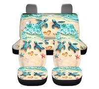 Wnbucioht Lot de 4 housses de siège de voiture avec motif tortue de mer de plage avant et arrière - Universel - Respirant - Protection de siège fendue - Ensemble complet de