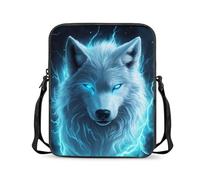 Wnbucioht Sac à bandoulière pour femme - Mini portefeuille - Fermeture éclair - Avec sangle réglable, Imprimé loup bleu fluo, Taille unique