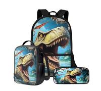 Wnbucioht Sac à dos 3 en 1 pour enfants garçons avec sac à déjeuner isotherme, porte-crayon, Dinosaure Crazy Animal, Taille unique, Ensemble cartable