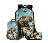 Wnbucioht Sac à dos 3 en 1 pour enfants garçons avec sac à déjeuner isotherme, porte-crayon, Dinosaure animal 3D, Taille unique, Ensemble cartable