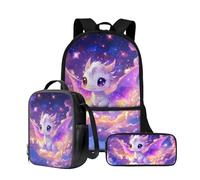Wnbucioht Sac à dos 3 en 1 pour enfants garçons avec sac à déjeuner isotherme, porte-crayon, Dragon volant Kawai, Taille unique, Ensemble cartable