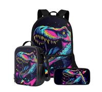 Wnbucioht Sac à dos 3 en 1 pour enfants garçons avec sac à déjeuner isotherme, porte-crayon, Imprimé dinosaure mignon, Taille unique, Ensemble cartable