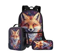Wnbucioht Sac à dos d'école pour enfant - Ensemble sac à dos 3 en 1 pour garçons avec boîte à déjeuner et trousse à crayons, Renard animal, Taille unique, Ensemble cartable