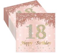 Wnddle 40 pcs Serviettes Anniversaire Joyeux 18 ans, Rose Or serviette papier décoration anniversaire 18 ans, Serviette Papier Rose Gold, Decoration 18 Fête Anniversaire pour Femme Fille.