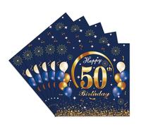 Wnddle 40 Pcs Serviettes Joyeux 50 Ans, Bleu Serviette Papier Décoration 50e Anniversaire, Fête