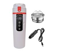 WNDUOKXH Bouilloire électrique de voiture durable avec chauffage automatique et affichage sécurisé de la température pour les voyageurs. Compatible 12V/24V. Tasse chauffante, blanc, 23 x 7 cm