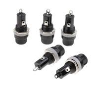 WNDUOKXH Porte-fusible à montage sur panneau avec deux bornes pour fusibles 5 mm x 20 mm. Caractéristiques : plastique noir résistant et capuchon à vis en métal. Bloc de montage pour fusibles deux