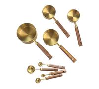 WNDUOKXH Tasses et cuillères à mesurer en acier inoxydable : performance durable, élégantes et empilables, en acier inoxydable avec manche bois. Ensemble de cuisine.