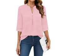 WNEEDU Chemise Femme à Manche 3/4 Col V Tee Shirt Long Chemisier et Blouses | Fine Haut,Décontracté Tunique,Blouse Chic et Élégant,Chemise Long,Base Chemisier,Three-quarter Sleeve