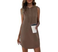 WNEEDU Robe d'été Mini Robe Sweat Femme Cordon Robes sans Manches avec Capuche