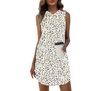 WNEEDU Robe d'été Mini Robe Sweat Femme Cordon Robes sans Manches avec Capuche Spot Coloré S