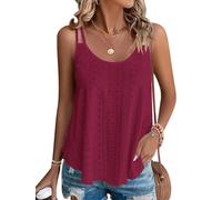 WNEEDU Tops sans Manches débardeur d’été Femmes Gilet de Cou Chemisiers décontractés lâches Chemises pour Femmes Gilets pour Dames Chemise Caraco débardeurs de Base Bourgogne M