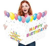 WNINK Carte d'anniversaire géante Jumbo - Livre d'or - Carte de vœux d'anniversaire extra large avec enveloppe pour filles, garçons, hommes, femmes, fournitures de fête d'anniversaire - 55,9 x 35,6 cm