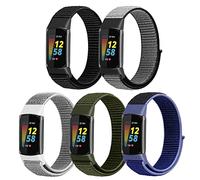 WNIPH Bracelets de montre en nylon uniquement compatibles avec Fitbit Charge 5, lot de 5 bracelets de rechange réglables doux et respirants pour traqueur d'activité Charge 5 pour homme et femme