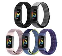 WNIPH Bracelets de montre en nylon uniquement compatibles avec Fitbit Charge 5, lot de 5 bracelets de rechange réglables doux et respirants pour traqueur d'activité Charge 5 pour homme et femme