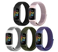 WNIPH Bracelets de montre en nylon uniquement compatibles avec Fitbit Charge 5, lot de 5 bracelets de rechange réglables doux et respirants pour traqueur d'activité Charge 5 pour homme et femme