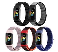 WNIPH Bracelets de montre en nylon uniquement compatibles avec Fitbit Charge 5, lot de 5 bracelets de rechange réglables doux et respirants pour traqueur d'activité Charge 5 pour homme et femme