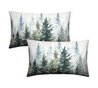 Wnoesat Housse de Coussin de Lombaires avec Sapin de Noël, 30,5 x 50,8 cm, pour l'hiver, rustique, forêt naturelle, pins de Noël, lin, pour ferme, salon, décoration, vert foncé, 2 pièces