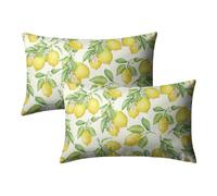Wnoesat Lot de 2 housses de coussin lombaires décoratives pour lit, canapé, salon, motif citron, 30,5 x 50,8 cm, fruits et feuilles, jaune vert