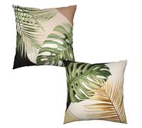 Wnoesat Lot de 2 taies d'oreiller motif feuilles de palmier tropicales d'été 40,6 x 40,6 cm, motif feuilles de bananier vertes Monstera, taie d'oreiller botanique moderne, motif plantes géométriques,