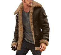 Wnter Warm Jackets for Men Fleece Warm Full Zip Up Windproof Outwear Solid Casual Jackets with Pockets (Brown,3XL)