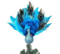 Wnvivi Cimier de Sapin de Noël Paon Bleu, Décorations de Sapin de Noël à Plumes Artificielles à Paillettes, Paon Faux Oiseaux Bleus pour Artisanat, Décoration de Mariage (A2)