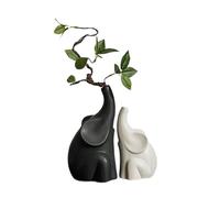 Wnvivi Paire de Statues D'éléphants avec Plantes Artificielles, Figurines D'éléphants Noirs et Blancs, Sculpture Moderne en Céramique pour Décoration de Salon