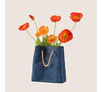 Wnvivi Vase en Céramique en Forme de Sac à Main, Vase de Sac à Main pour Fleurs, Vase Floral de Panier Créatif, Vase de Plante en Porcelaine pour Décor de Salon(Bleu)
